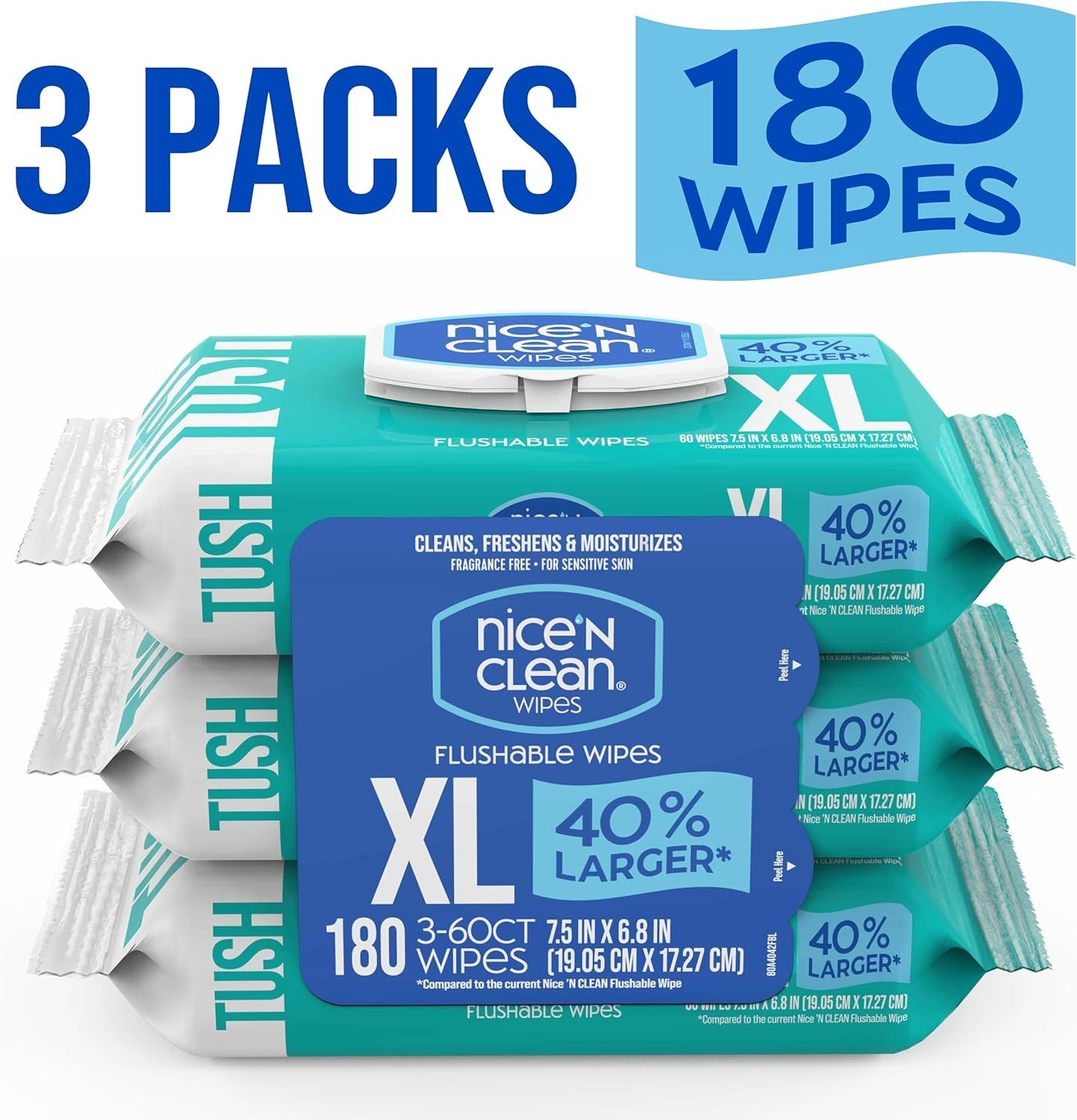 Extra Large Flushable Wipes | 40% Larger | Unscented, Hypoallergenic Comfort