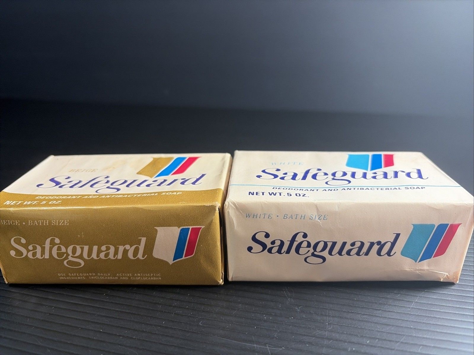 2 Vtg SAFEGUARD Deodorant Soap Bar 5oz size NEW One Beige One White