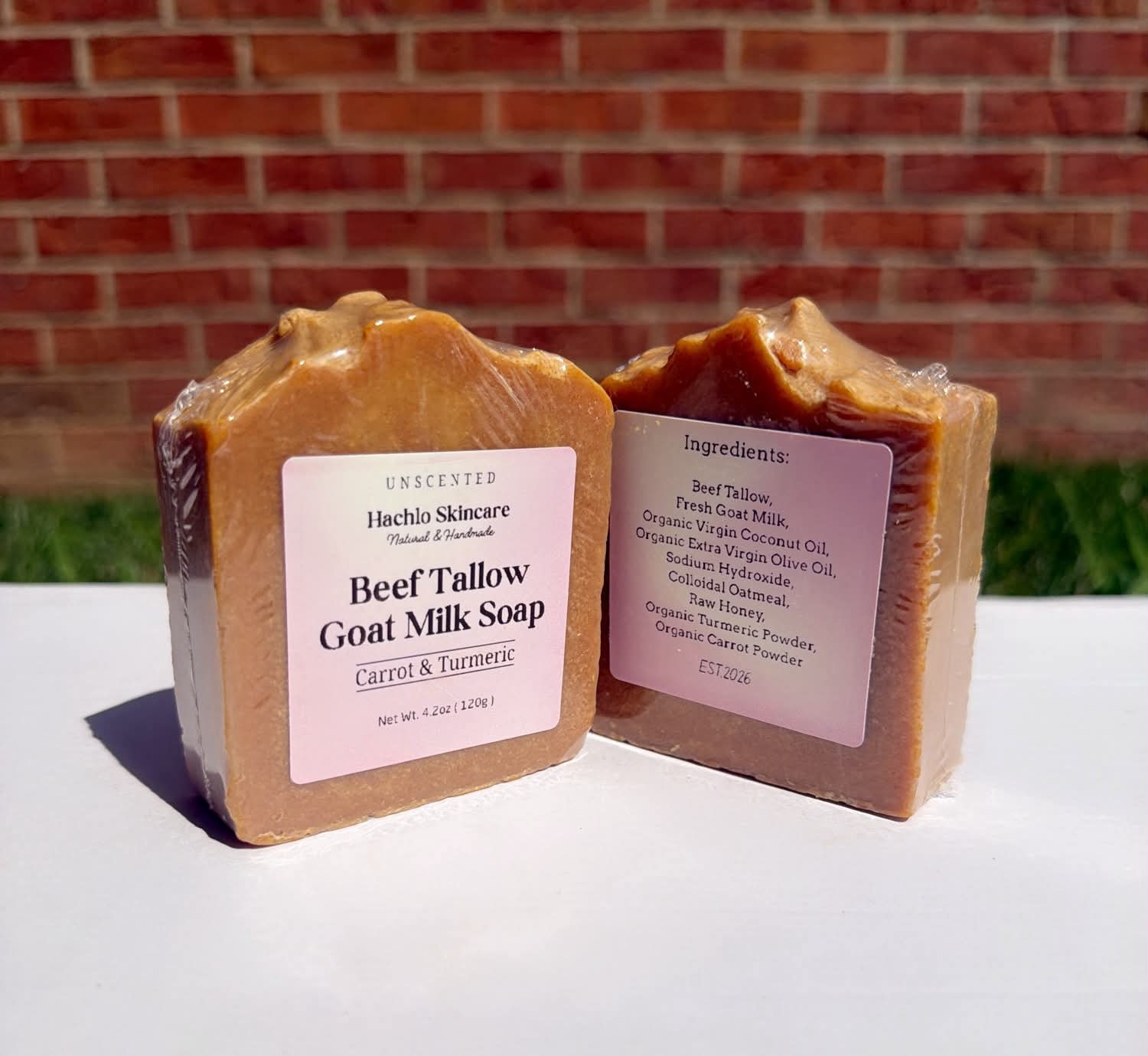 1 Bar Unscented Beef Tallow & Goat Milk Soap – Carrot & Turmeric