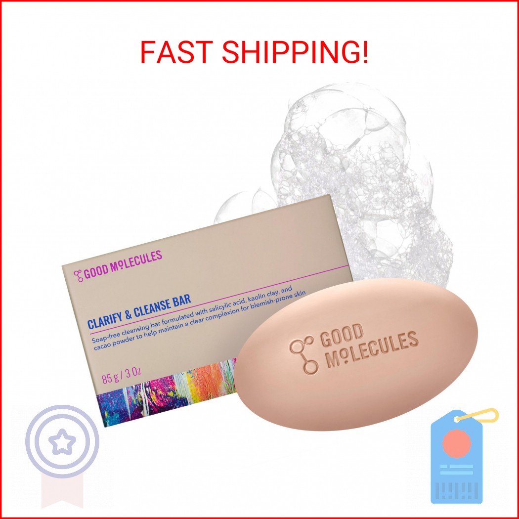 Good Molecules Clarify and Cleanse Bar – Soap Free Bar with Salicylic Acid, BHA