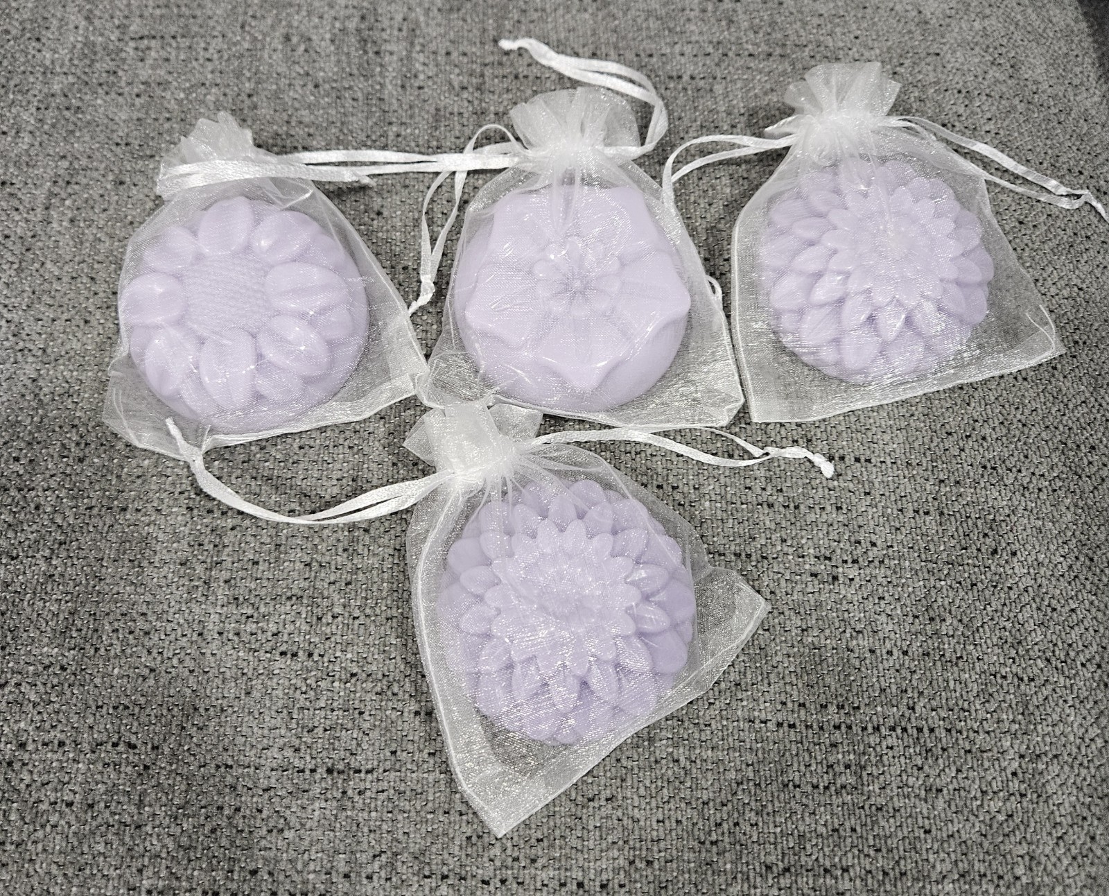 Handmade Floral Flower-Shaped Body Bar Soap Set, Pink/Purple/Yellow Organza