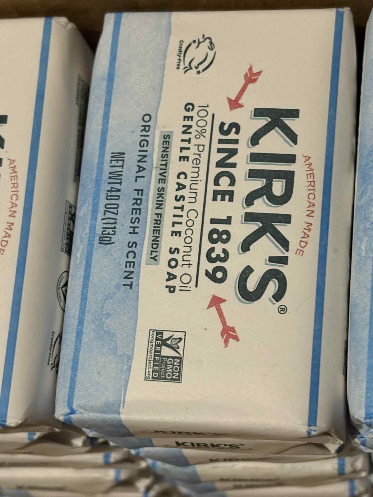 Kirk’s 100% Premium Coconut Oil Gentle Castile Soap Original Fresh Scent 4 Pack