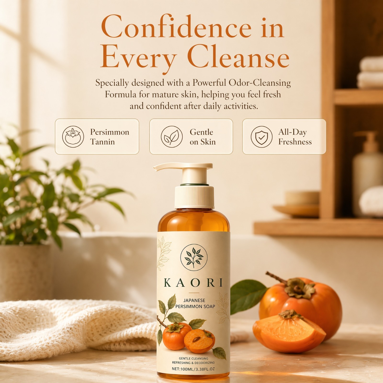 Kaori Persimmon Deodorizing Soap Moisturizing Mature Skin for Men Women