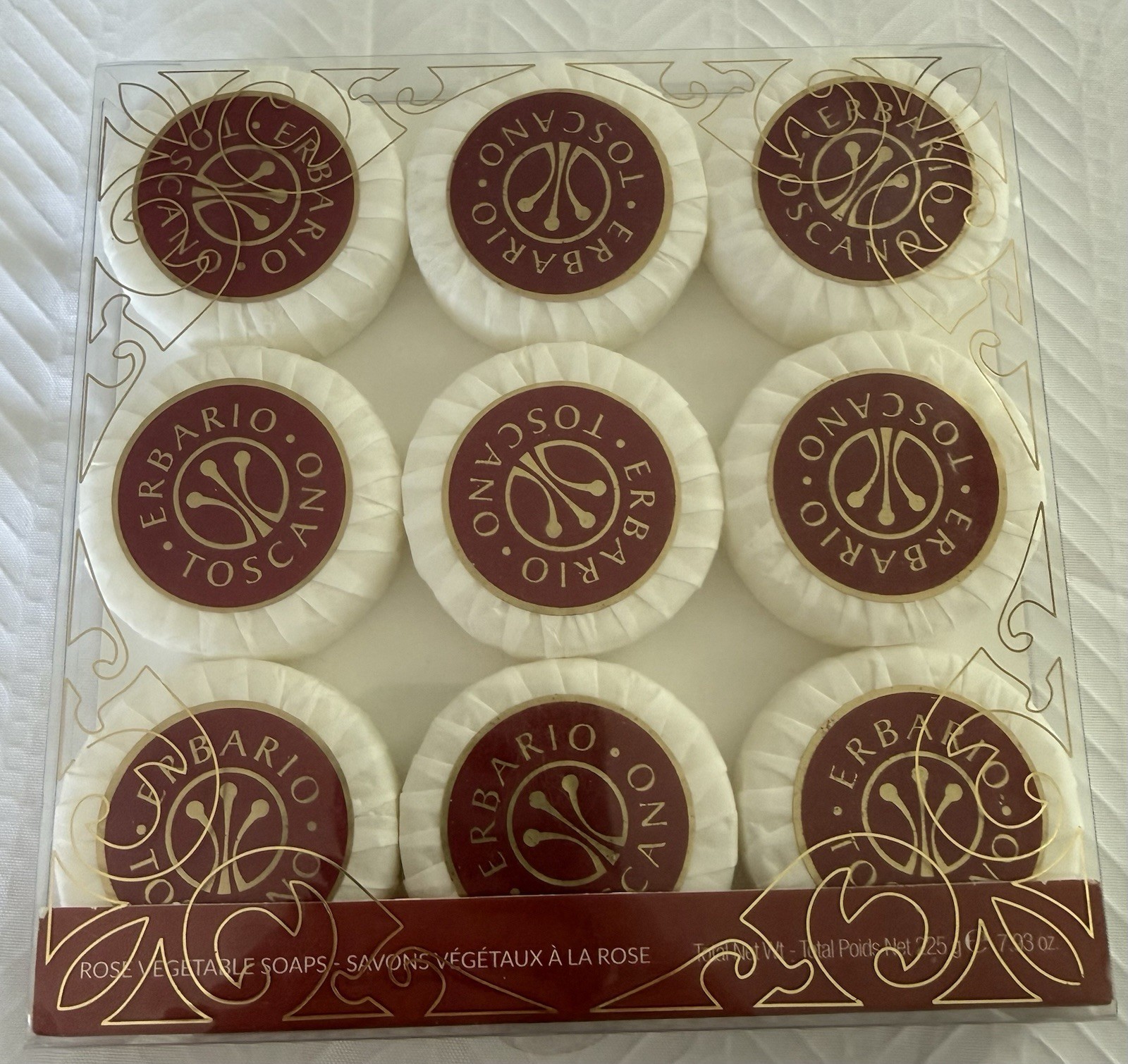 9 ROSE Vegetable ERBARIO TOSCANO Round Bar Soaps Made in Italy Total Wt 7.93oz