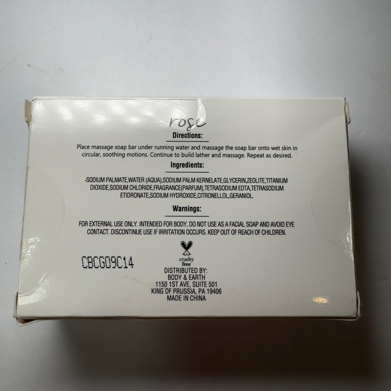 Body & Earth Rose Massage Soap Bar 3.5 oz./100 g NIB w/ Box Sensual Soap NEW