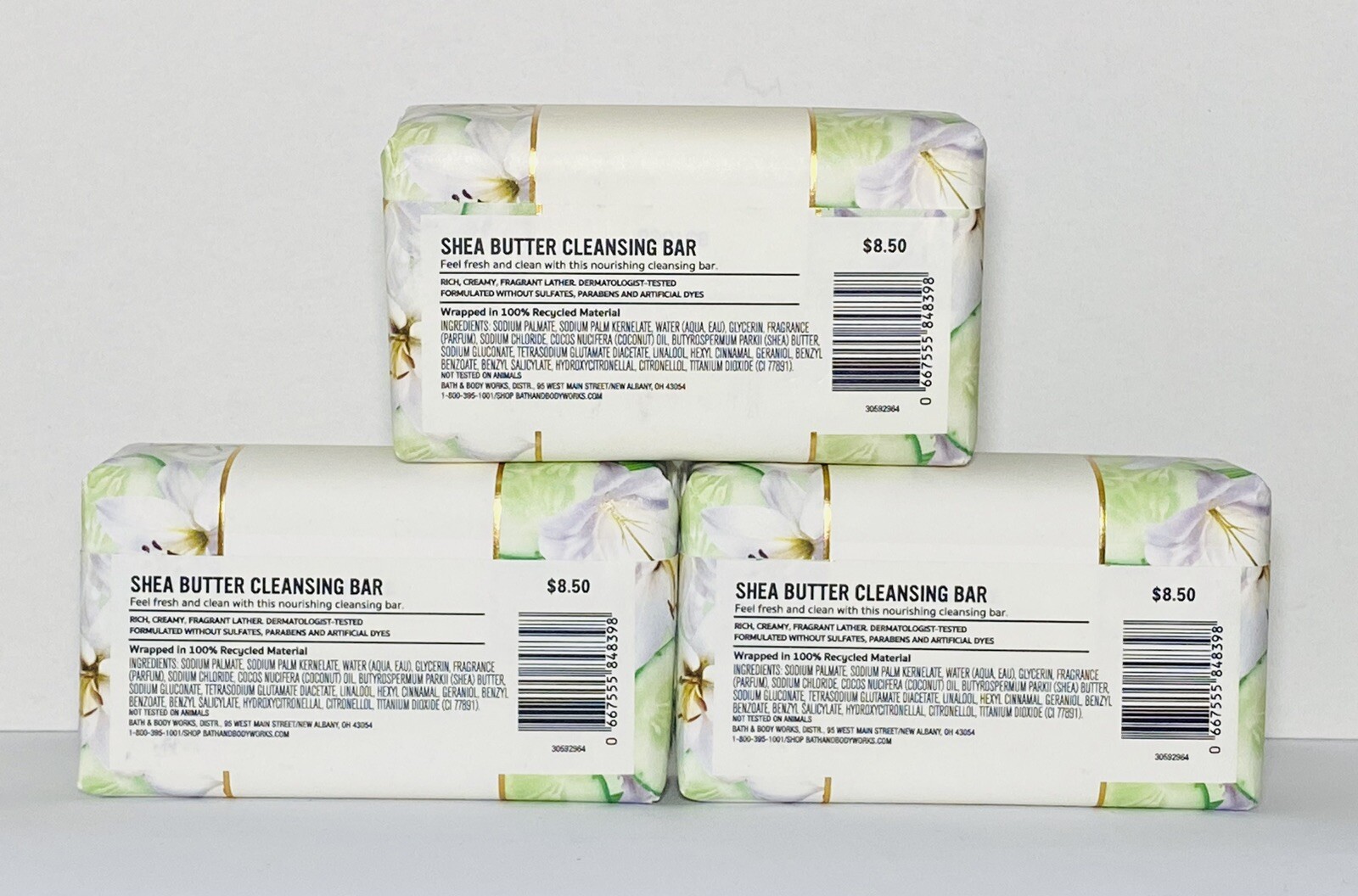 Bath & Body Works CUCUMBER & LILY Shea Butter Cleansing Bar Soap 5 oz ~ 3 Pack