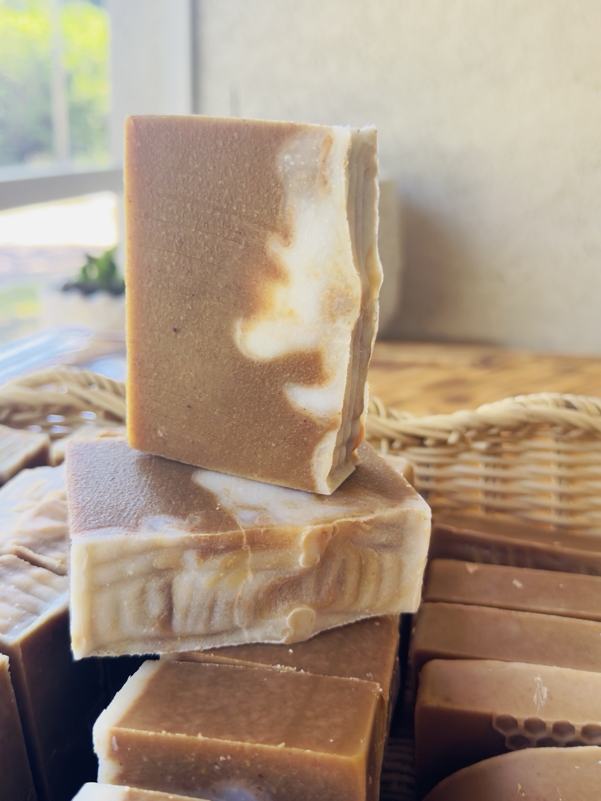 Handmade Brown & Beige Swirl Rectangular Bar Soap for Body & Hands, Men Women