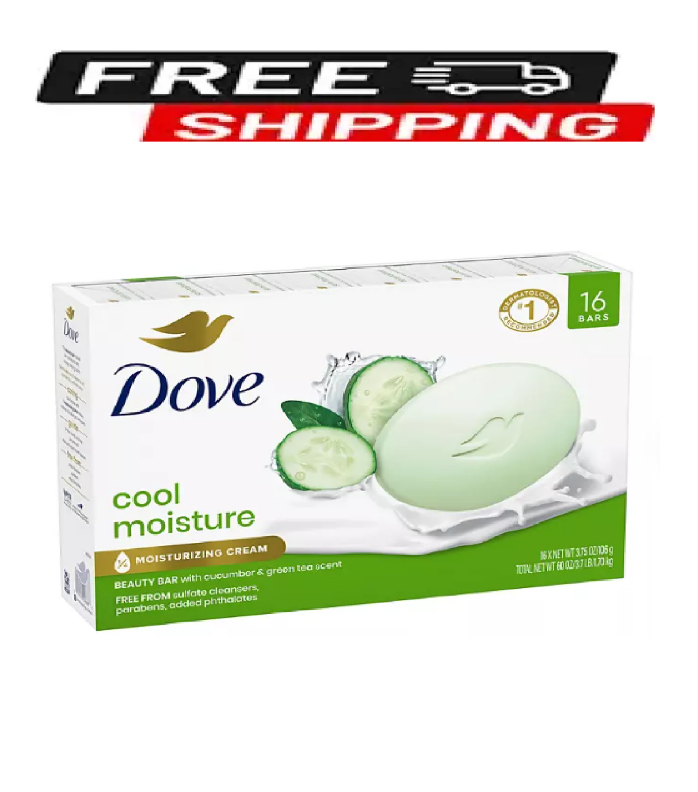Dove Go Fresh Beauty Bar, Cool Moisture, 3.75 oz., 16 ct.