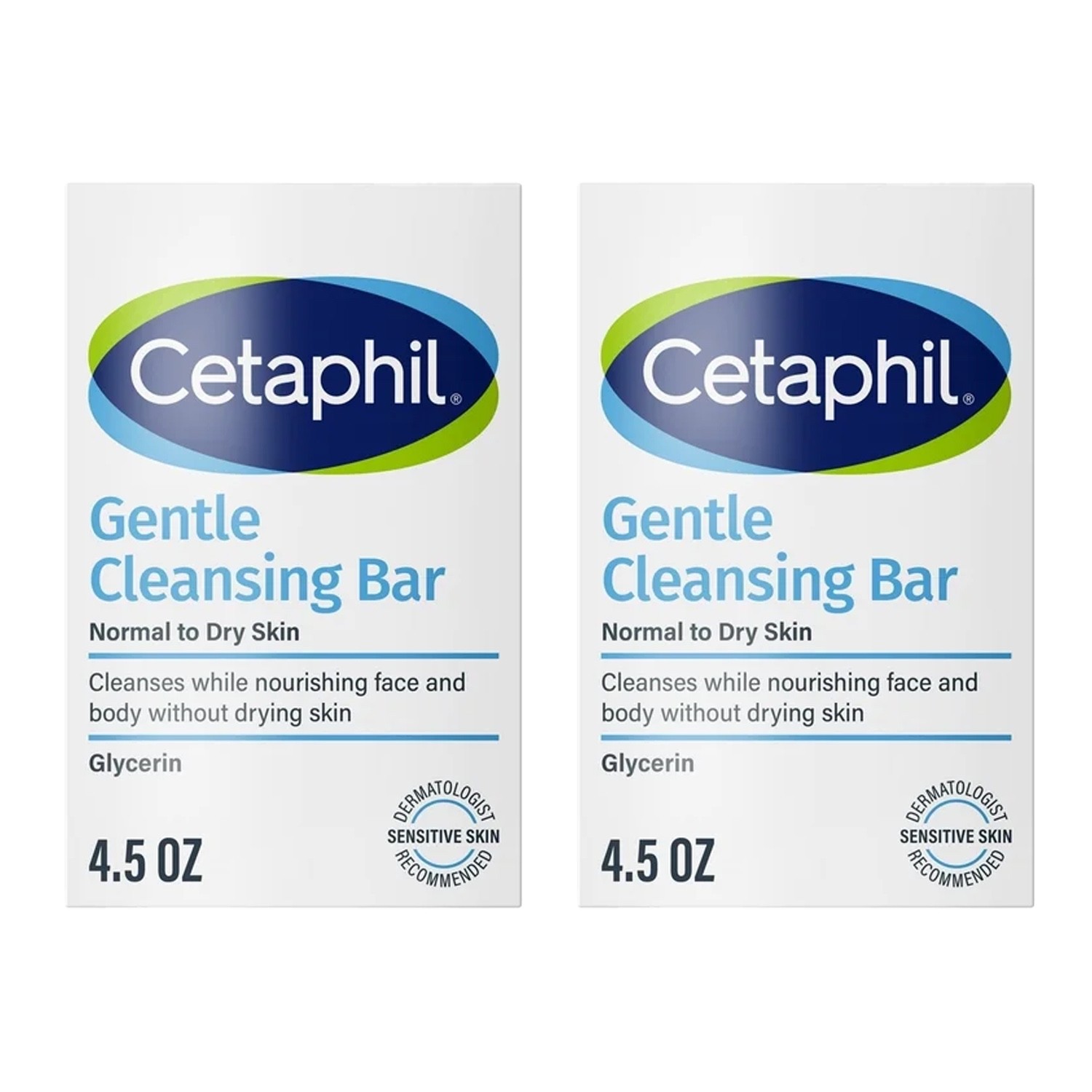 CETAPHIL Gentle Cleansing Bar Soap 4.5 oz. ea. Normal/Dry Skin (Lot of 2)