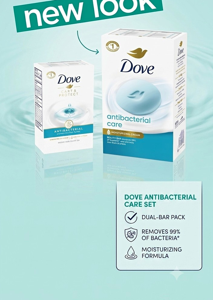 2x 6 Dove Antibacterial Care Soap Bar Multipacks Antibacterial Moisturizing Blue