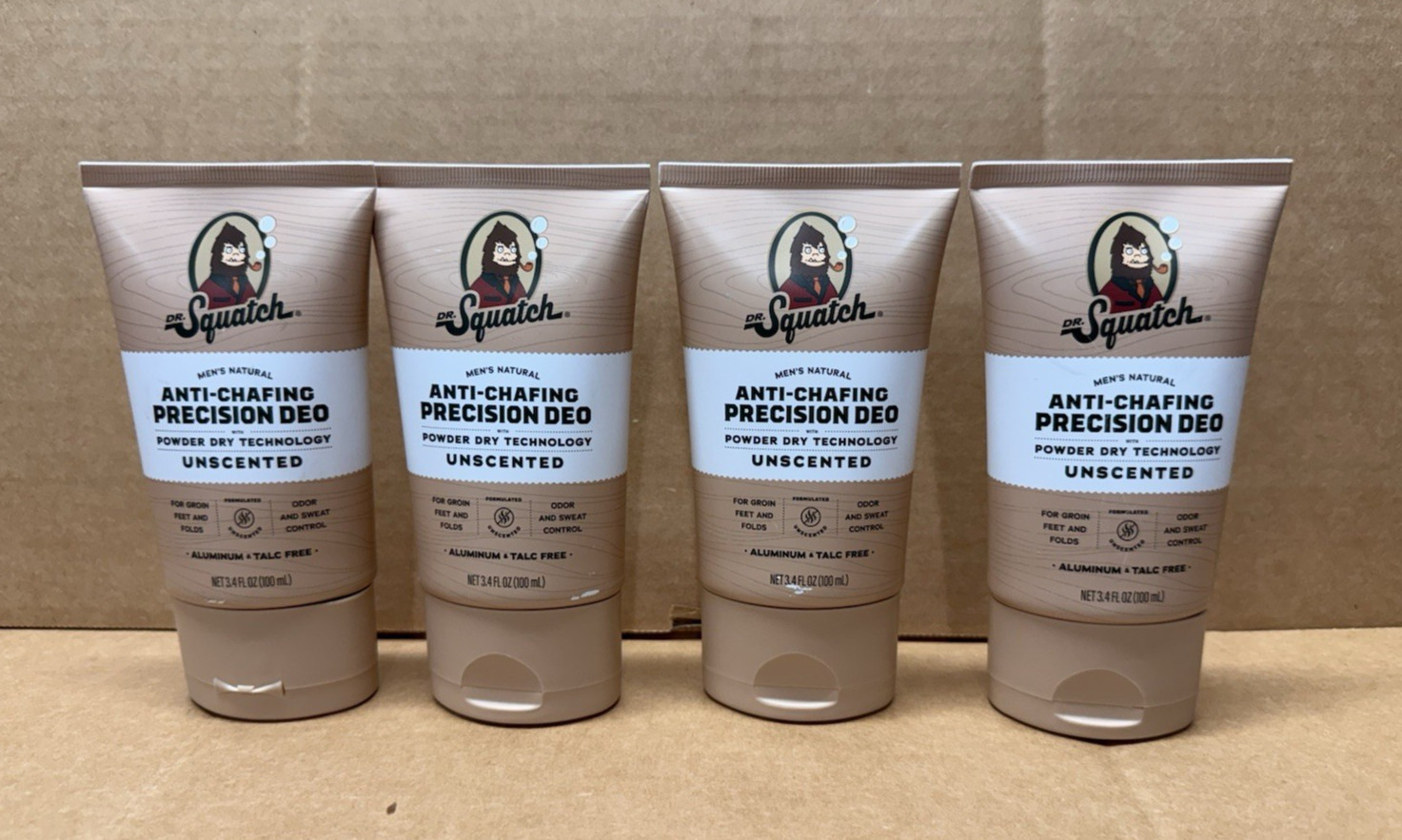 4 Pack: Dr. Squatch Men’s Natural Anti-Chafing Precision Deo 3.4 oz Unscented