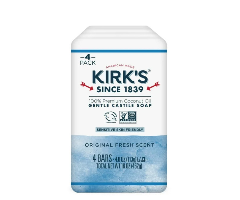 ( 2 PACK ) Kirk’s Original Fresh Scent Gentle Castile Soap – 4 Ct Pack.