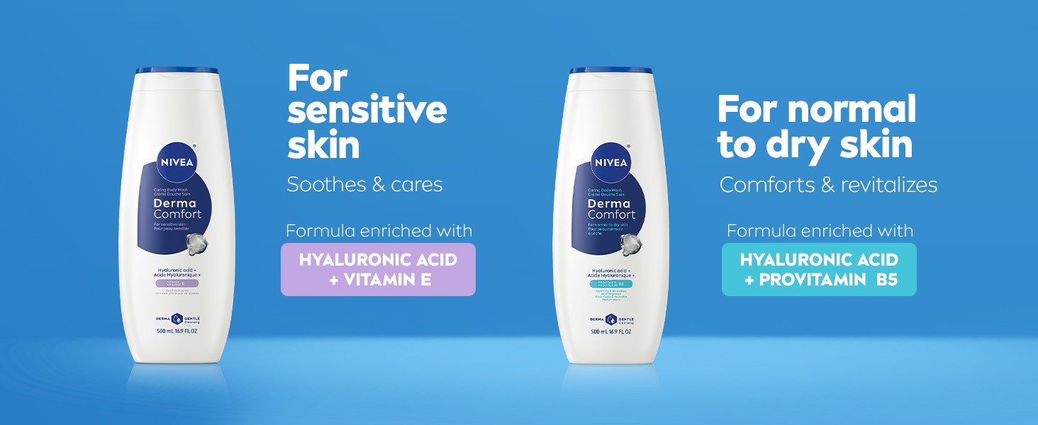 Derma Comfort Caring Body Wash for Normal to Dry Skin, Body Wash with Hyaluronic