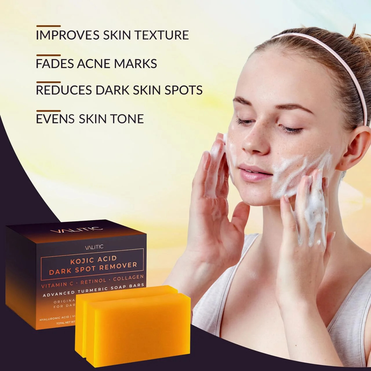 2xKojic Acid Dark Spot Remover Soap Bars with VitaminC,Retinol,Collagen,Turmeric