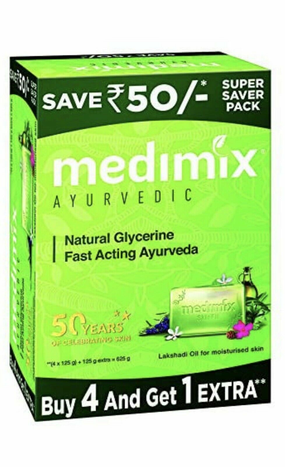 Medimix Ayurvedic Glycerine Soap, 125g x 5 (Pack of 5 Soap)- Free shipping