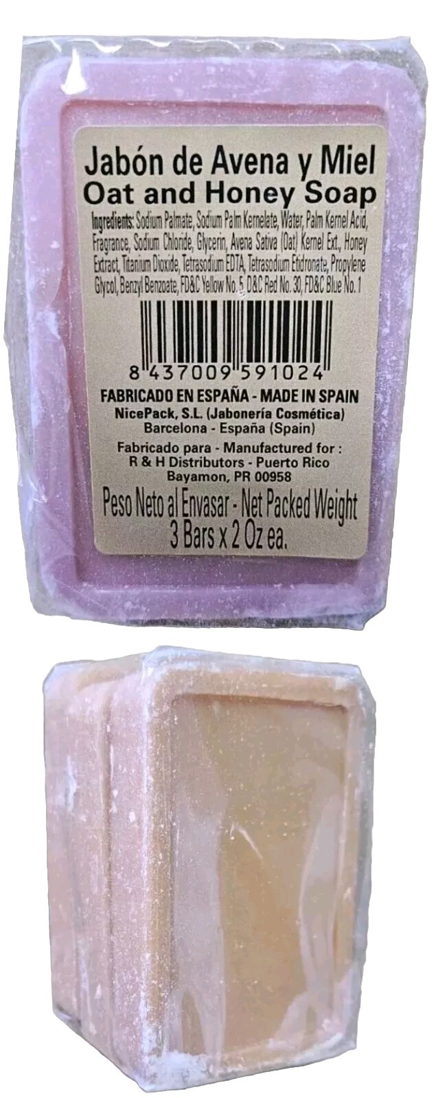 HONEY & OAT SOAP BARS 6 Bars-2 0z. Made In Spain