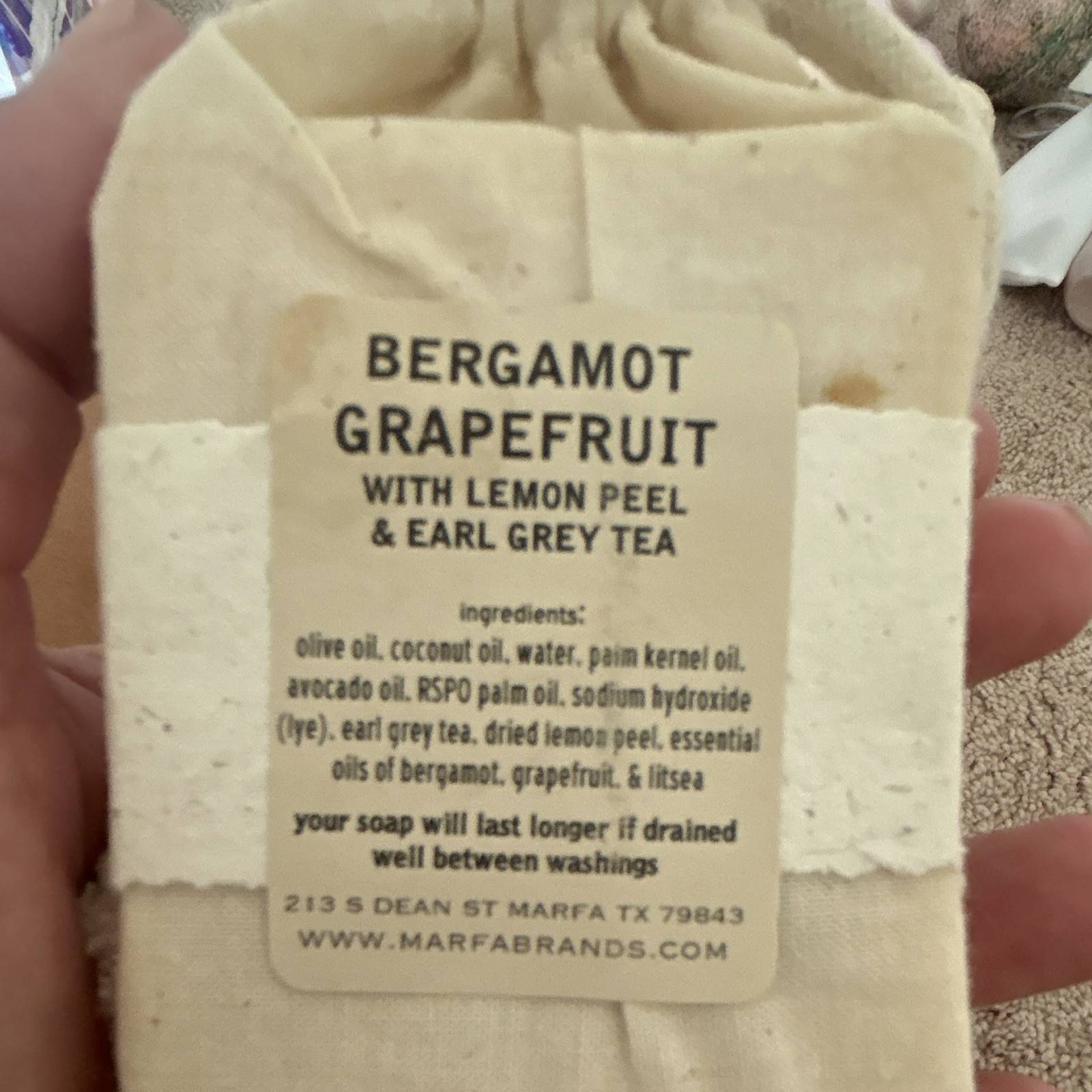 Marfa Brand Bergamot Grapefruit Scrub & Cleaning Soap Bar, All Natural 5 oz