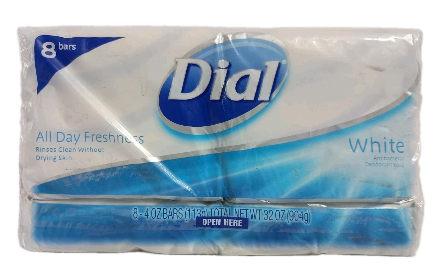 8 Bars Dial Antibacterial WHITE Bar Soap 4 Oz. Each