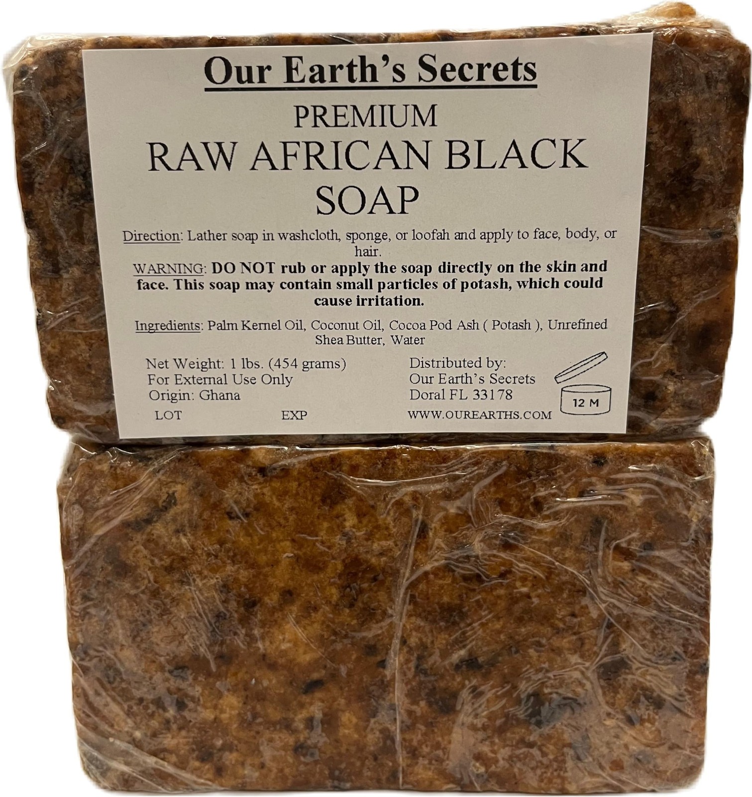 Our Earth’s Secrets Raw African Black Soap, 1 lb. Unscented