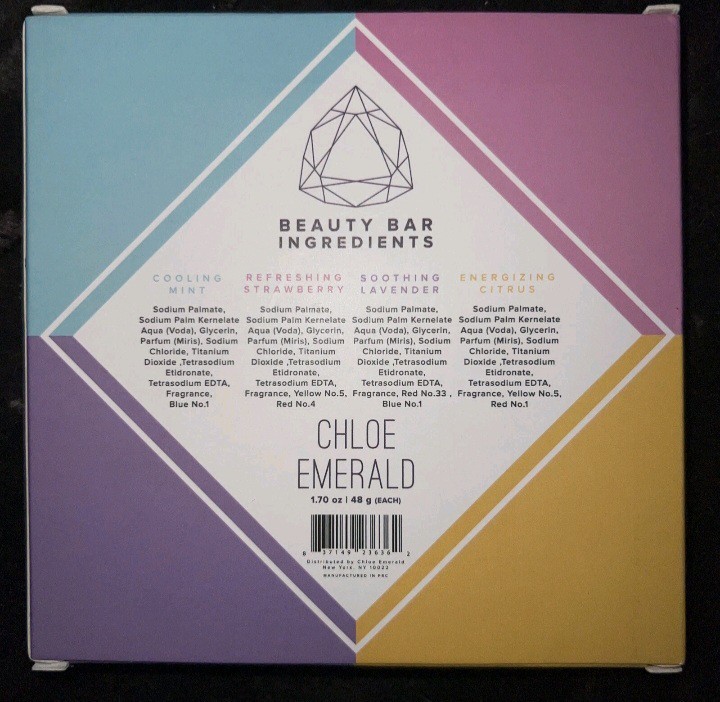 Chloe Emerald Beauty Bar Luxury Soap Set Strawberry Mint Citrus Lavender 4-piece