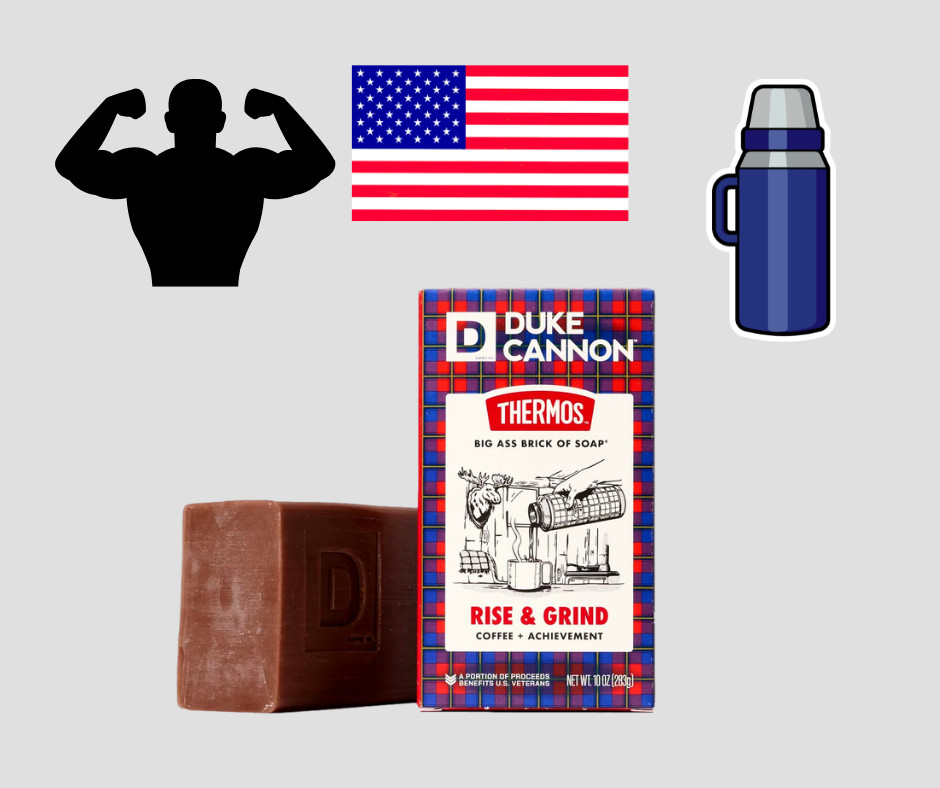 Duke Cannon Thermos™ Big Ass Brick Soap Rise+Grind Coffee Achieve Benefits Vets