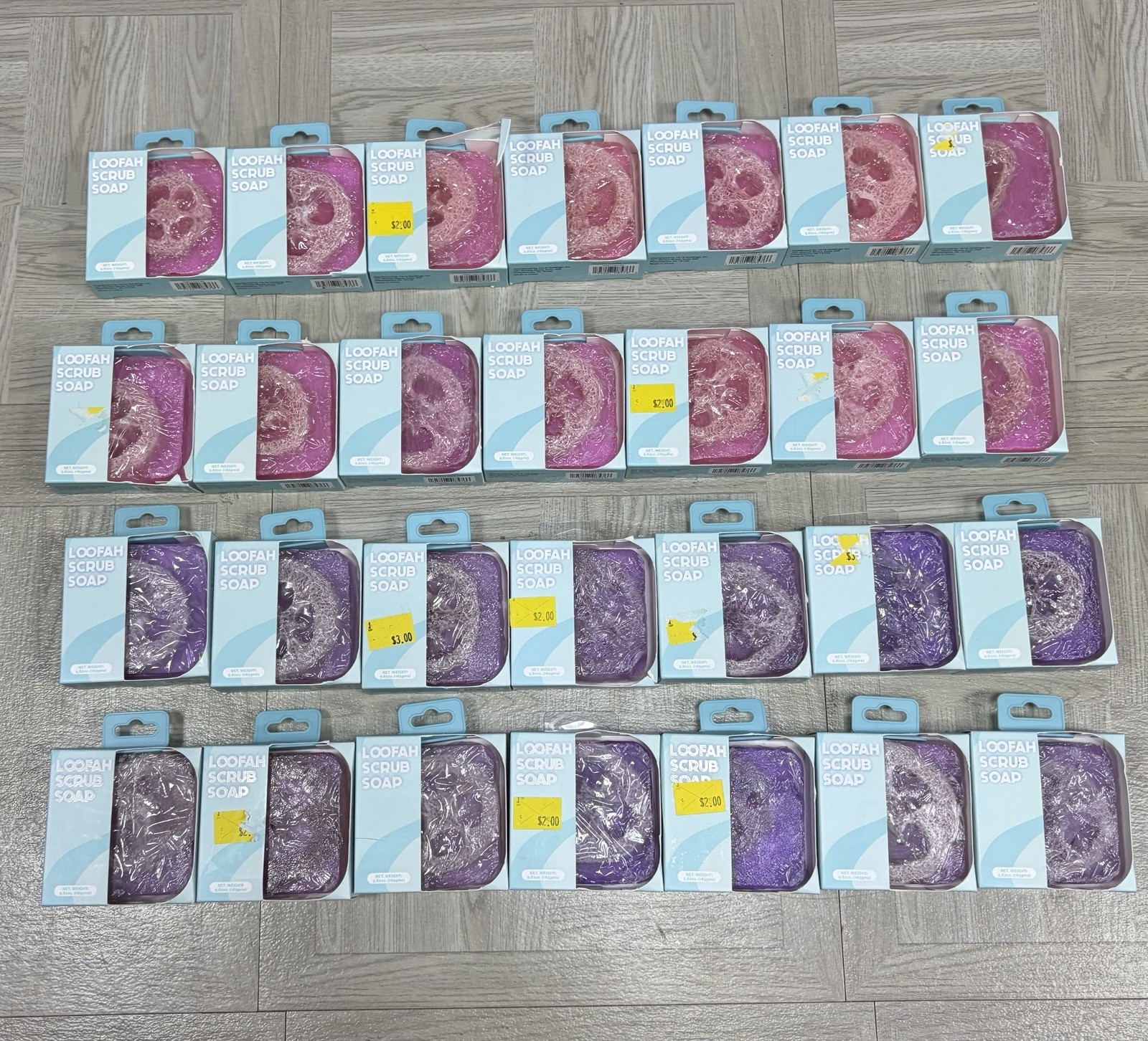 Lot of 28 five below loofah soap scrub 5.82 oz each pink purple new