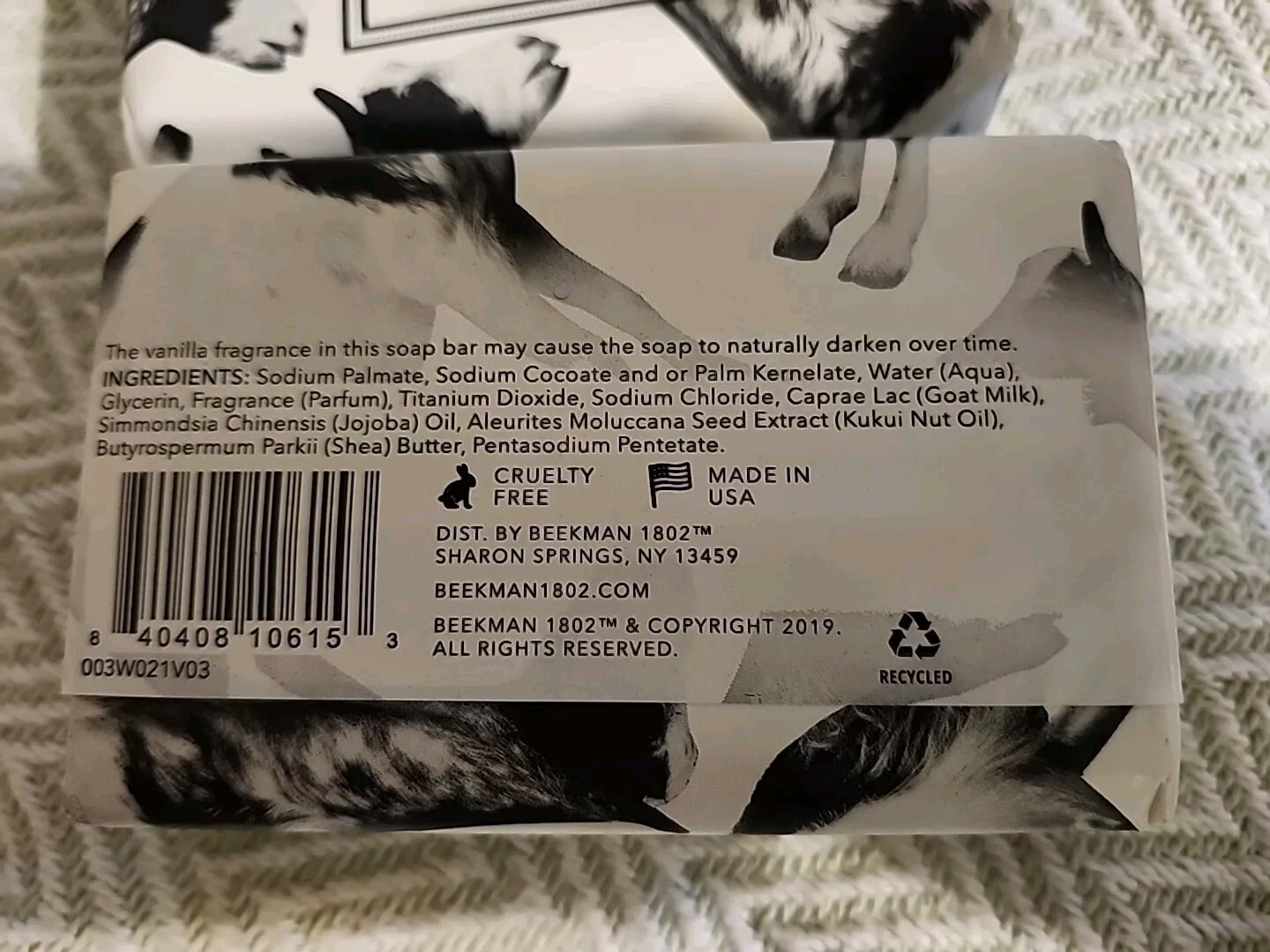 BEEKMAN 1802 GOAT MILK SOAP VANILLA ABSOLUTE BAR ENRICHED WITH JOJOBA 3.5 OZ