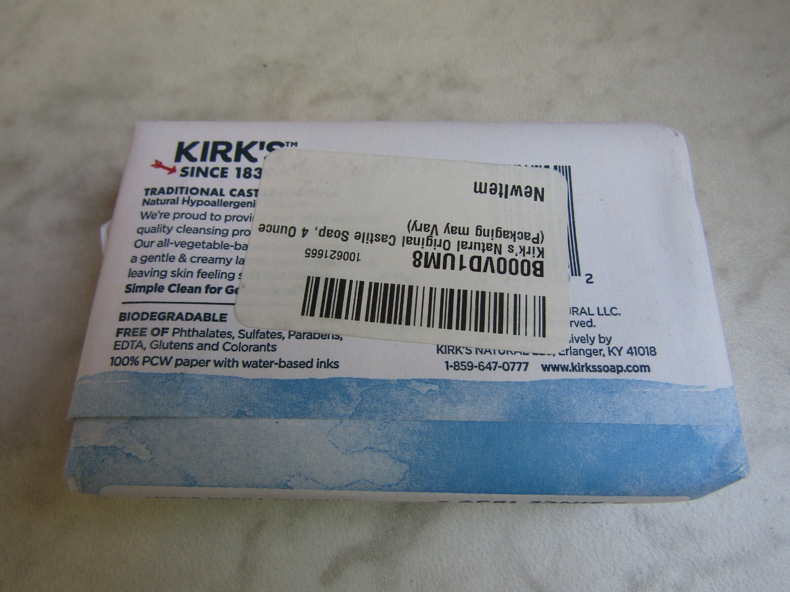 NIB Kirk’s Gentle Castile Soap – Original Fresh Scent 4 oz Bar