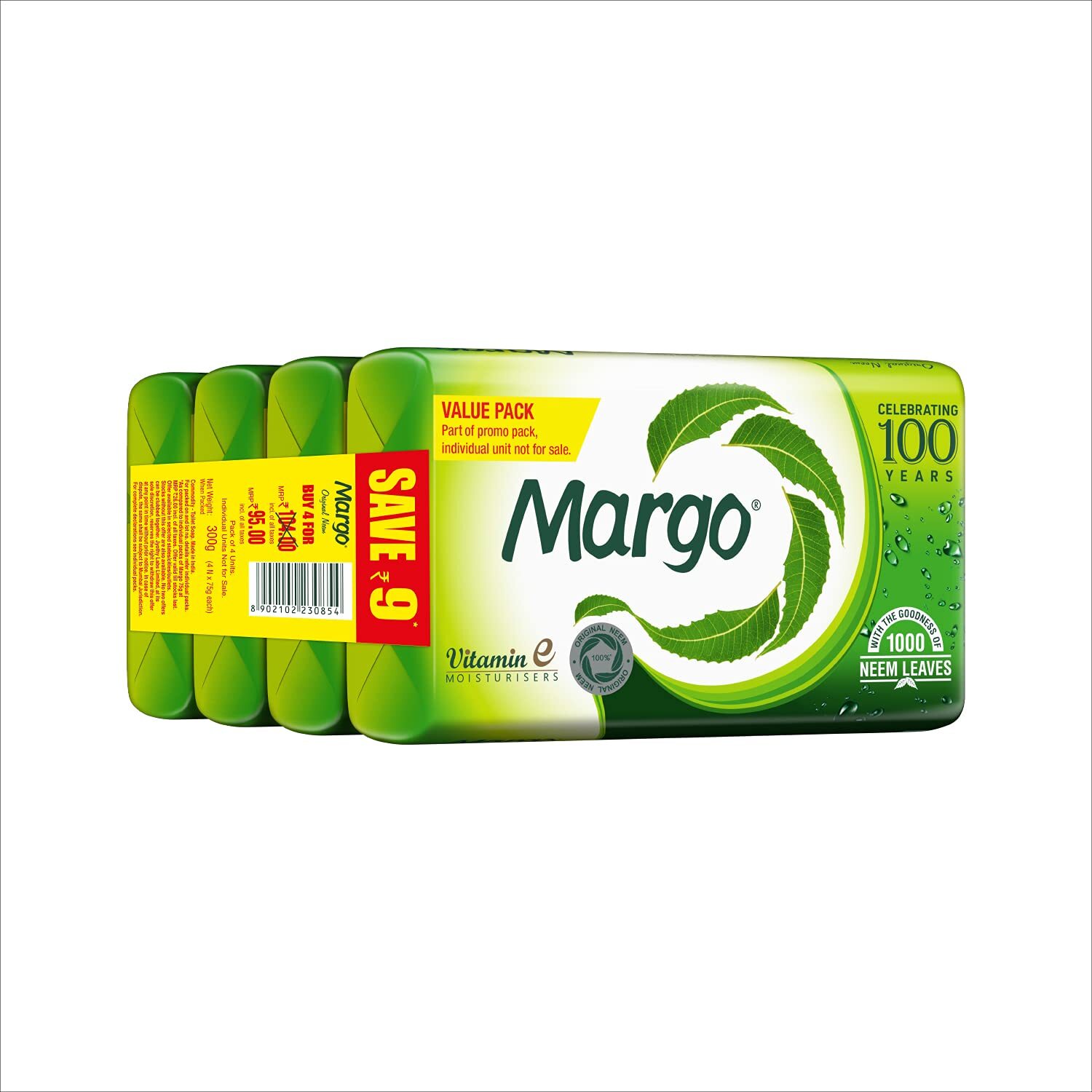 Margo Original Neem Soap 75g X 4, 300 gram With Goodness of 1000 Neem Leaves