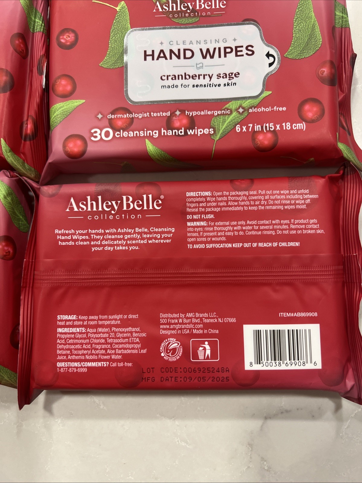 Ashley Belle Hand Wipes Cranberry Sage 120 Total Lot Of 4 New