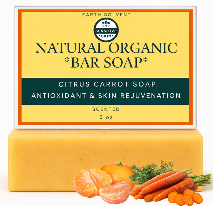 Earth Solvent Citrus Carrot Cold Process Soap – Antioxidant Brightening Bar 5oz