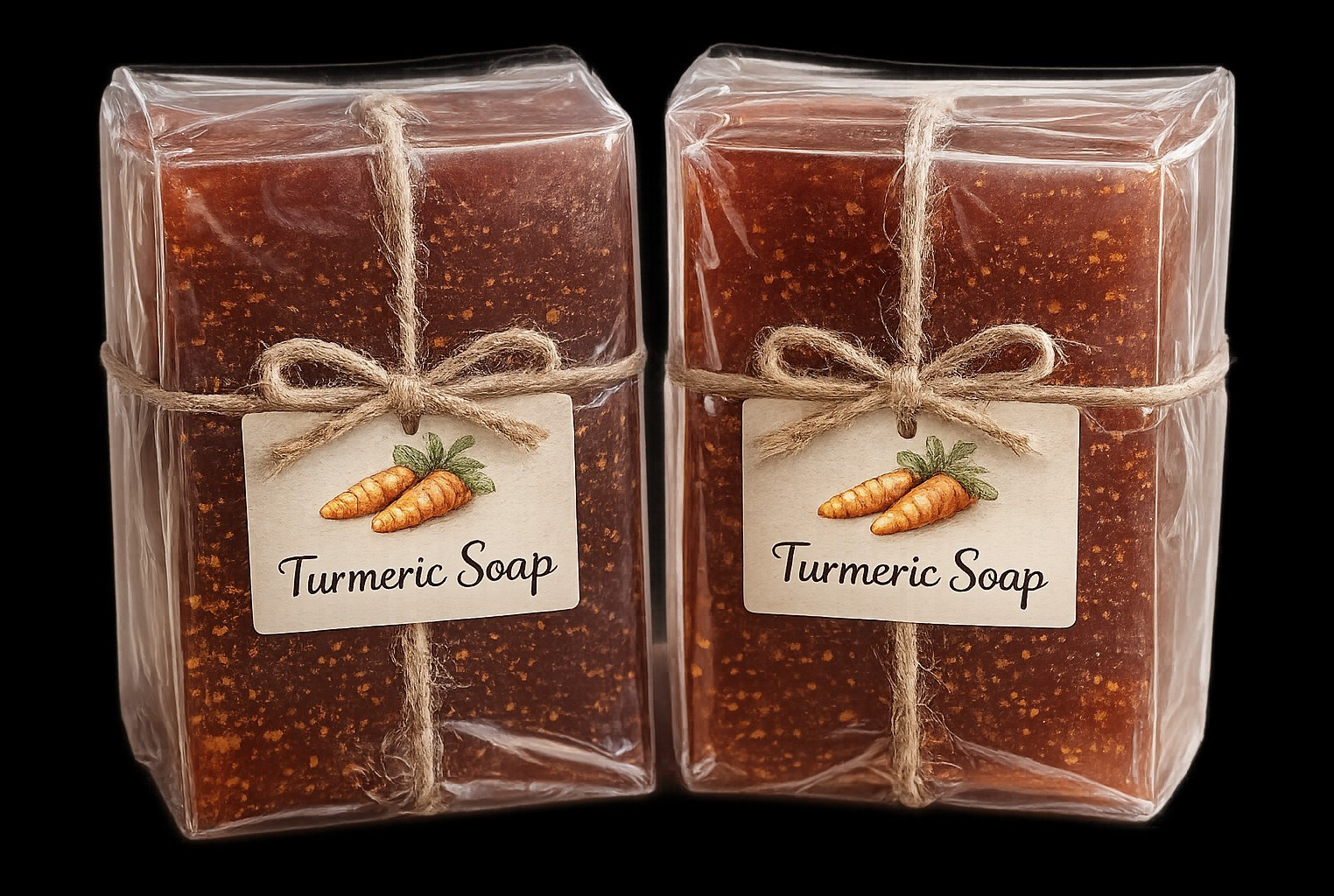 Handmade Turmeric Soap 2 Pack Orange Rectangular Bars 3.5 oz for Body Face Hands
