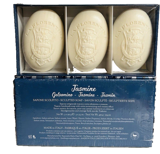 La Florentina~Saponerie~Jasmine~3 Soap Set~Made in Italy~3 bars ~5.3 oz each~New