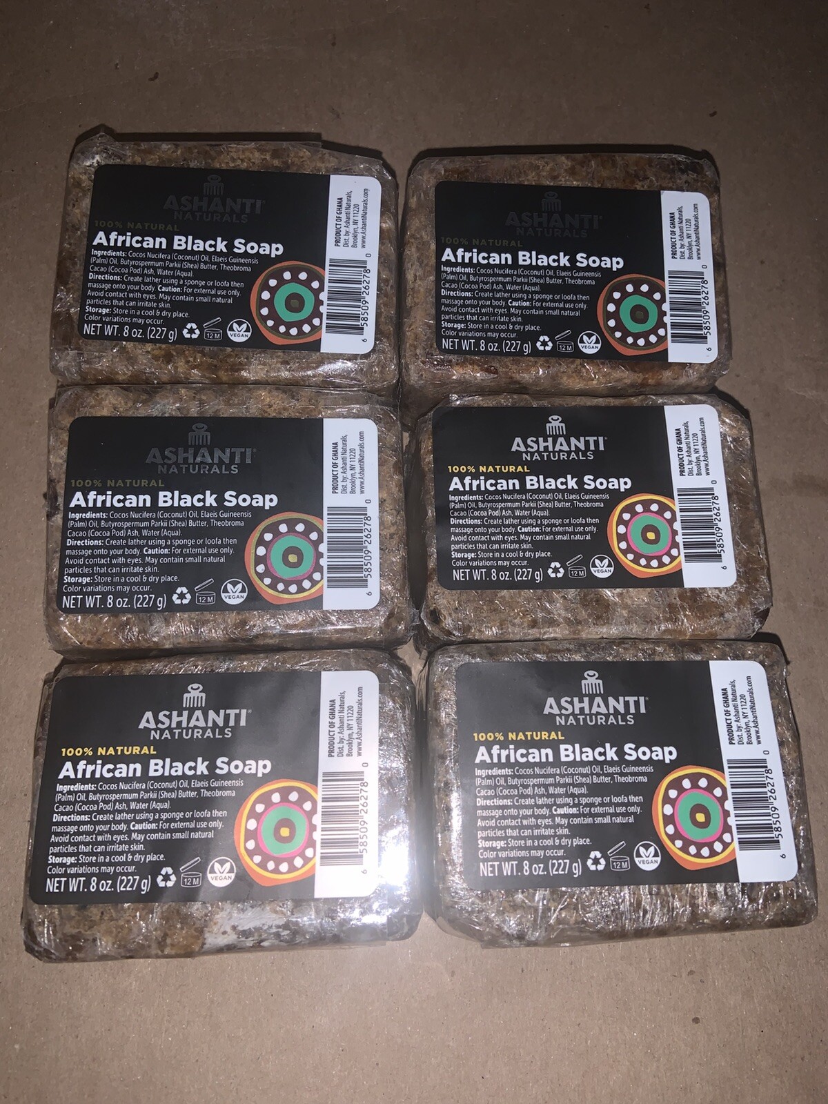 6x Ashanti 100% Natural African Black Soap 8 Oz