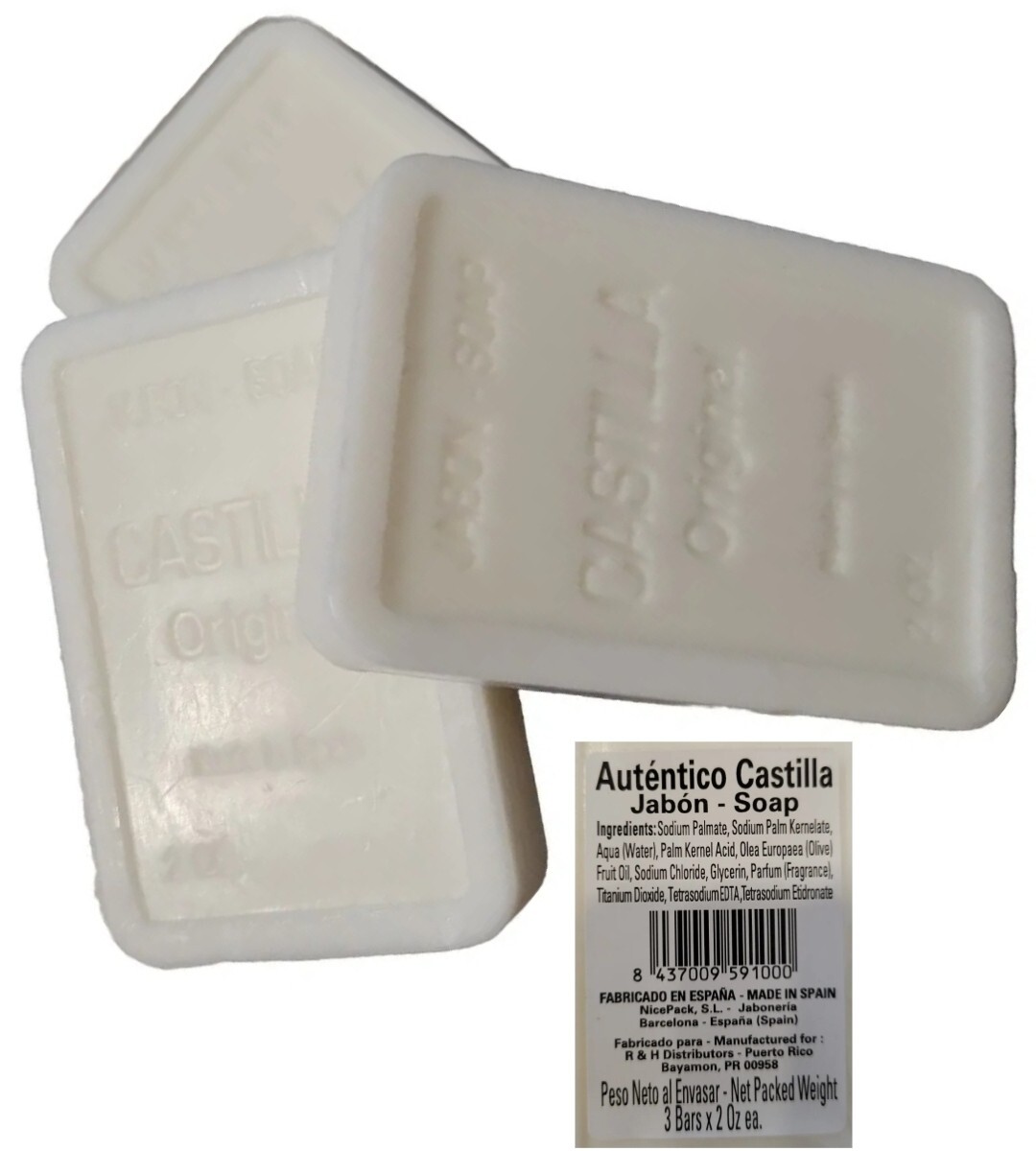 Original Jabon Castilla Castile Vegetal Oil Soap Bars Made in Spain 3 Bars-2 0z.