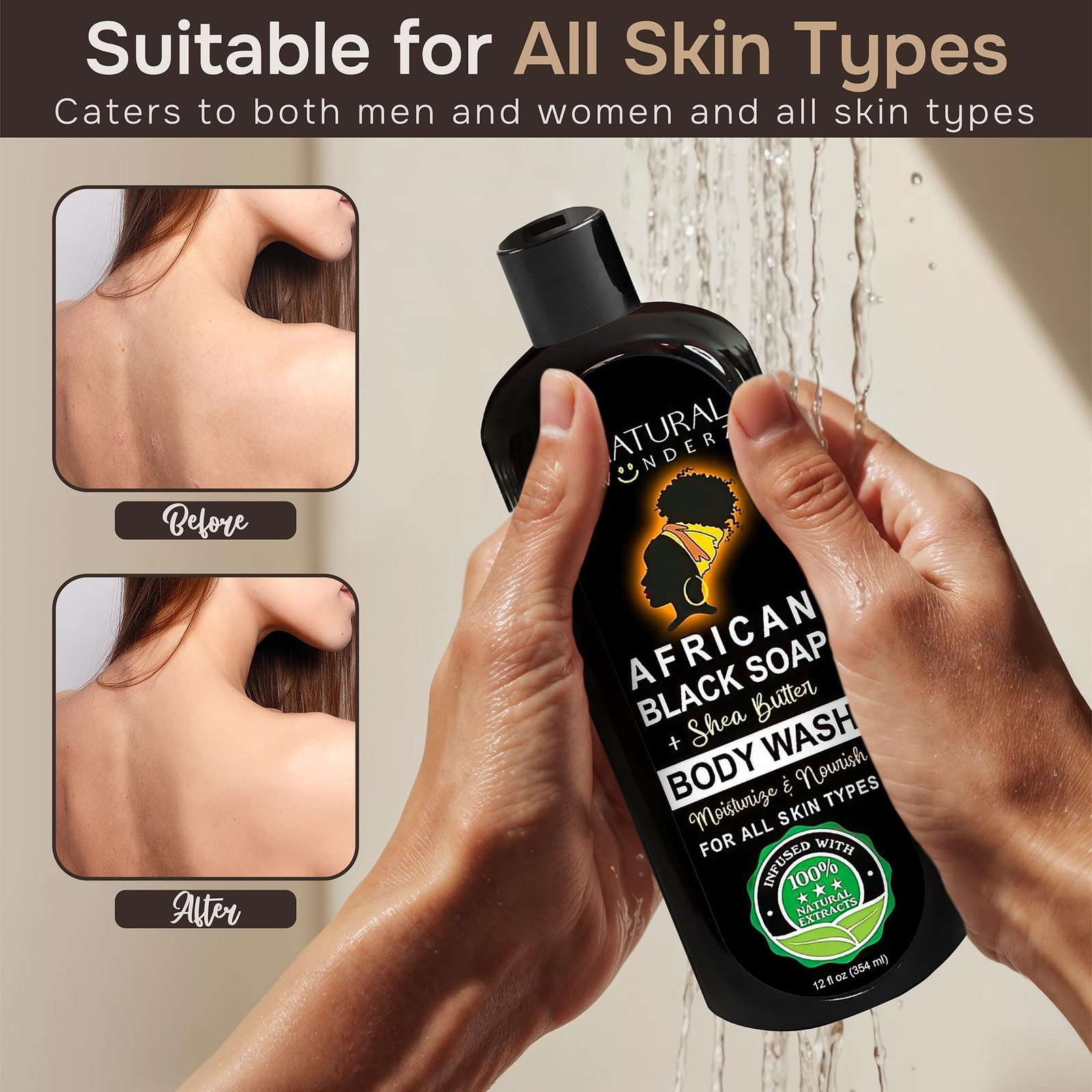 Natural Wunderz African Black Soap Body Wash, 12 oz – 12 Fl Oz (Pack of 1)