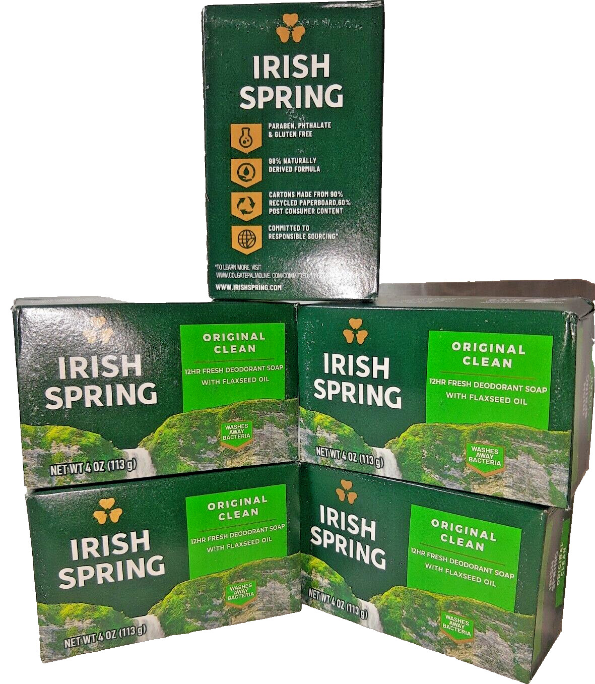 Original Clean Irish Spring Bar Soap 5 count Deodorant Flaxseed 4 oz Paraben FRE
