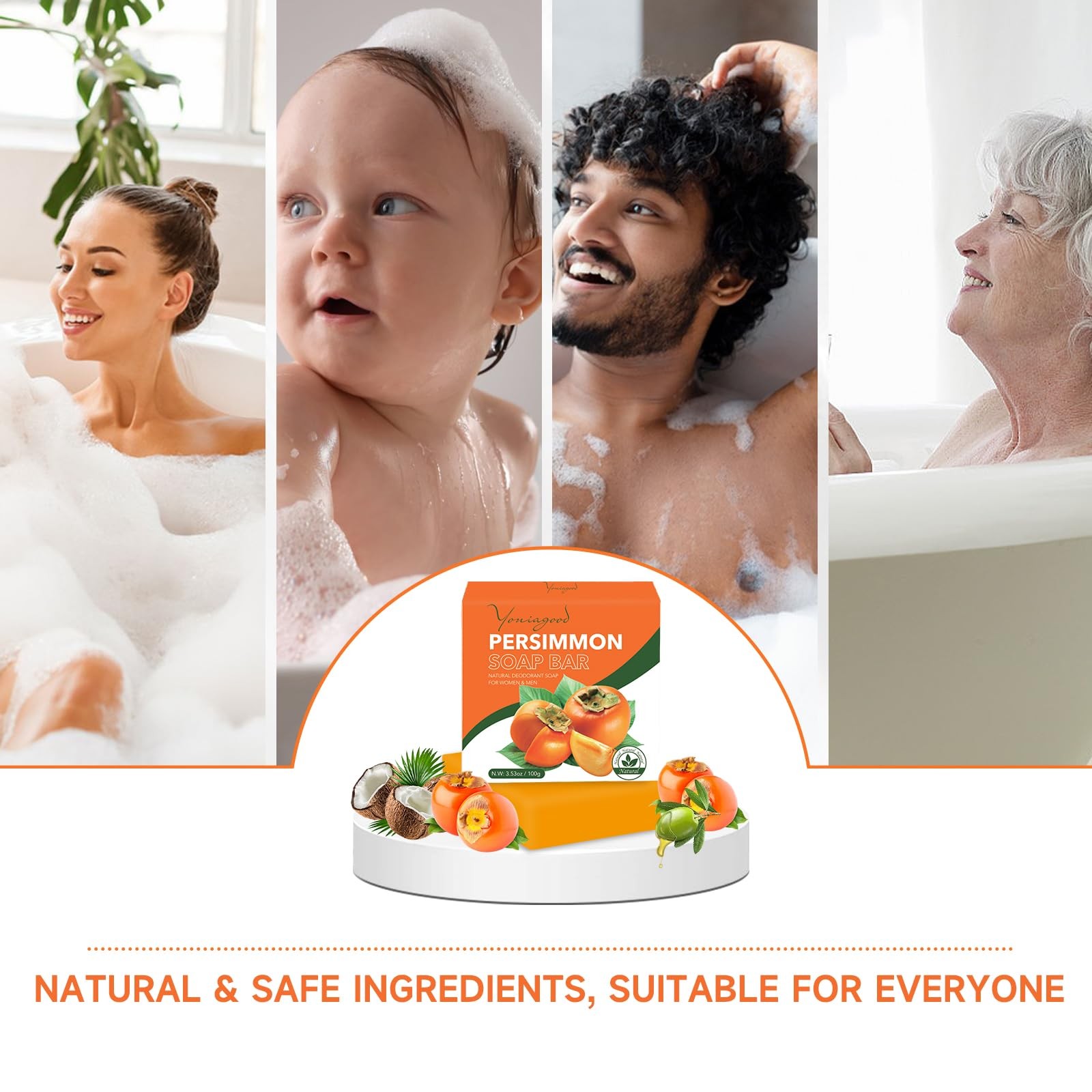 3 PCS Persimmon Soap Bar for Body Odor Control, Natural Deodorant Body Bar So…