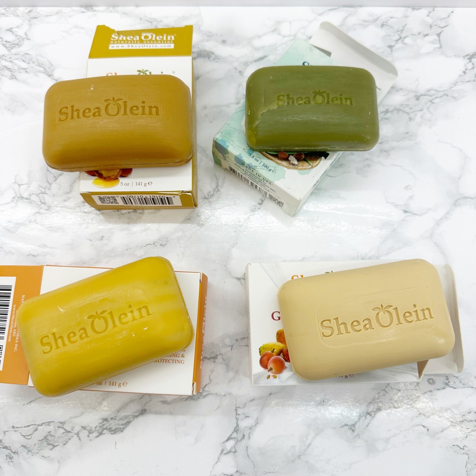 Shea Olein Body Soap Bar Set Variety 4 Pack Multi New Argan Aloe Goats Milk Shea