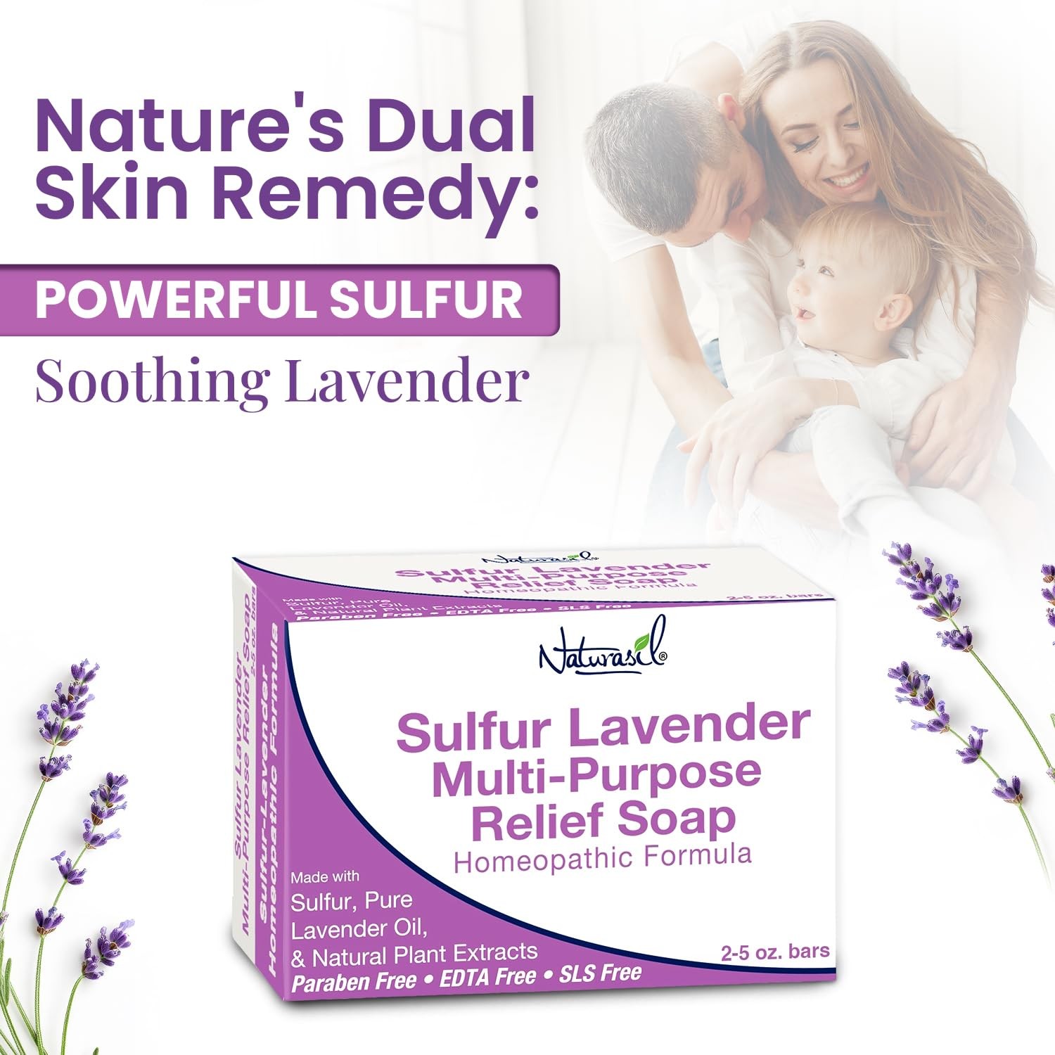 Naturasil Sulfur Lavender Soap Bar Natural 5 Ounce (Pack of 1), off white