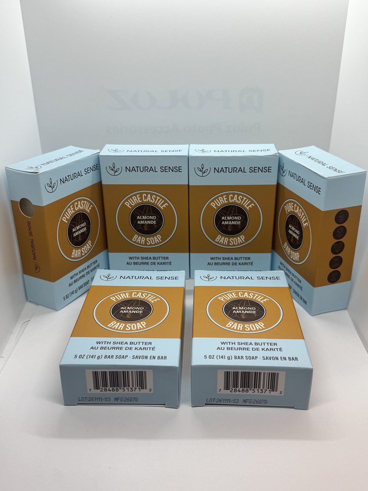 Lot (6) Pure Castile Bar Soap ea. 5 Oz, Almond, Shea Butter, Olive & Coconut Oil