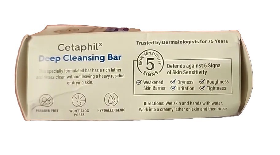 Cetaphil Deep Cleansing Bar Body & Face For All Skin Types Dry To Normal 4.5Oz