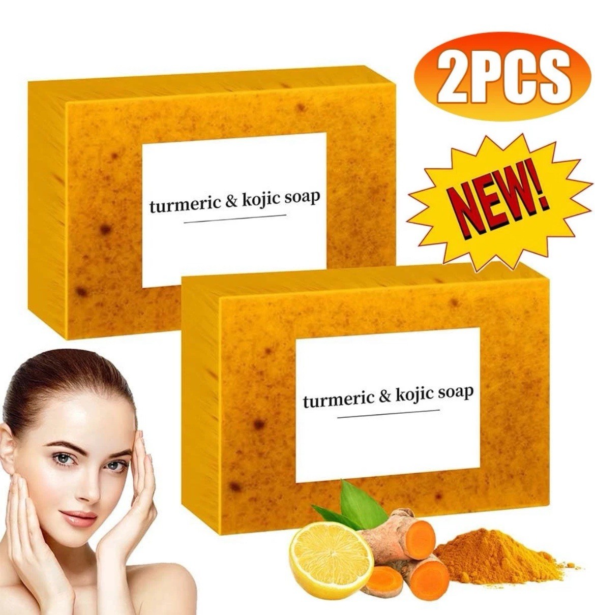 2-Pack Turmeric Glow Soap Bar – Lemon & Kojic Acid, Removing Dark Spots