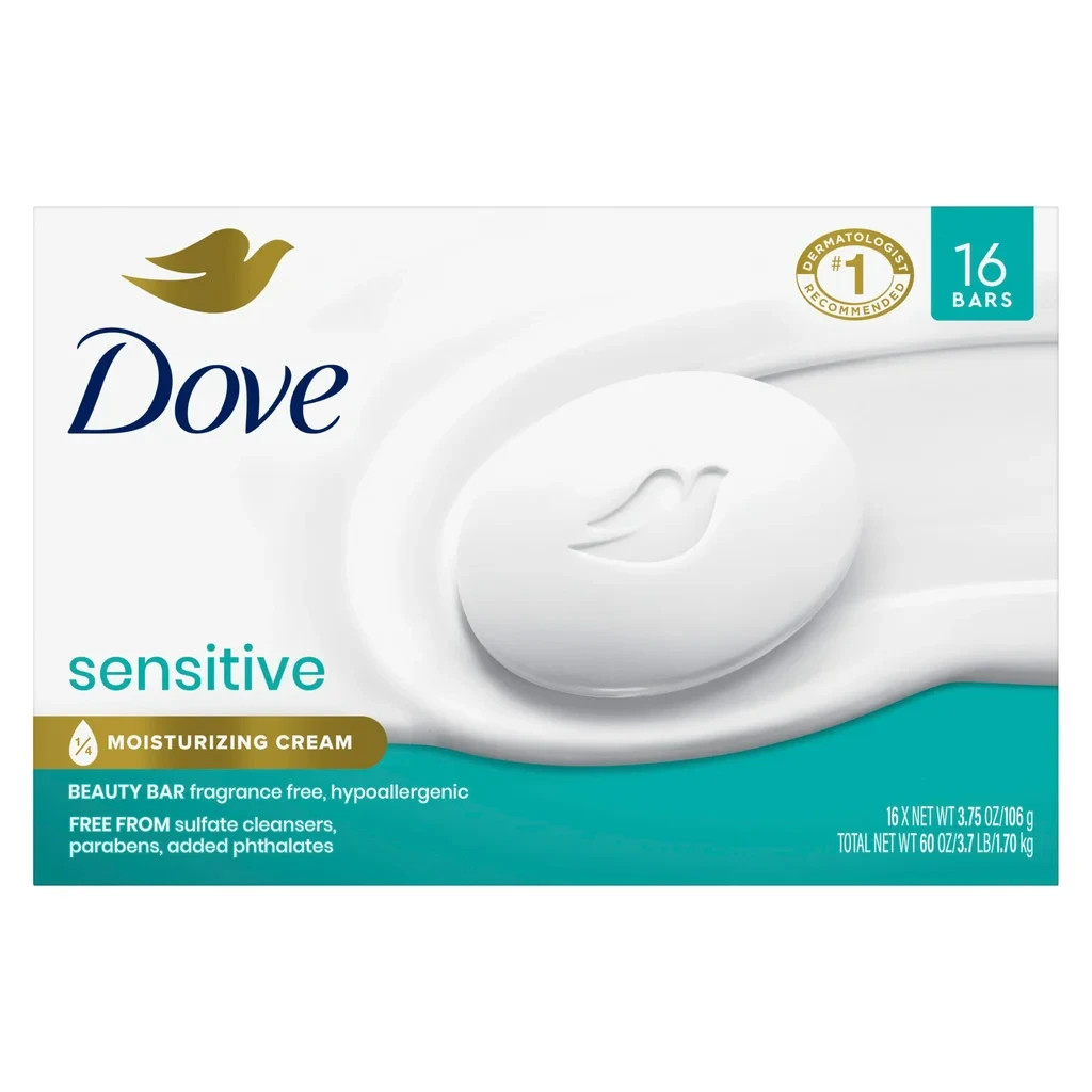Dove Moisturizing Beauty Bar Soap Sensitive Skin, 3.75 oz, 16 Bars