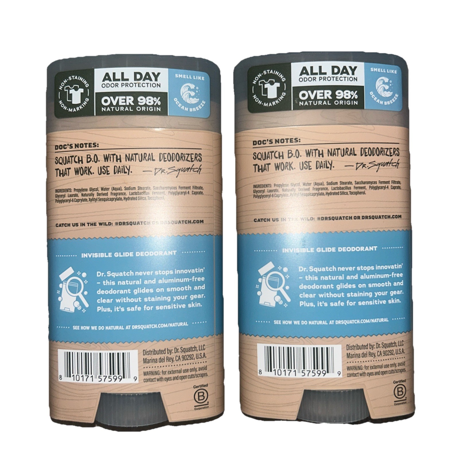 New! 2-Pack Dr. Squatch COASTAL MIST Invisible Glide Deodorant**Free Shipping!