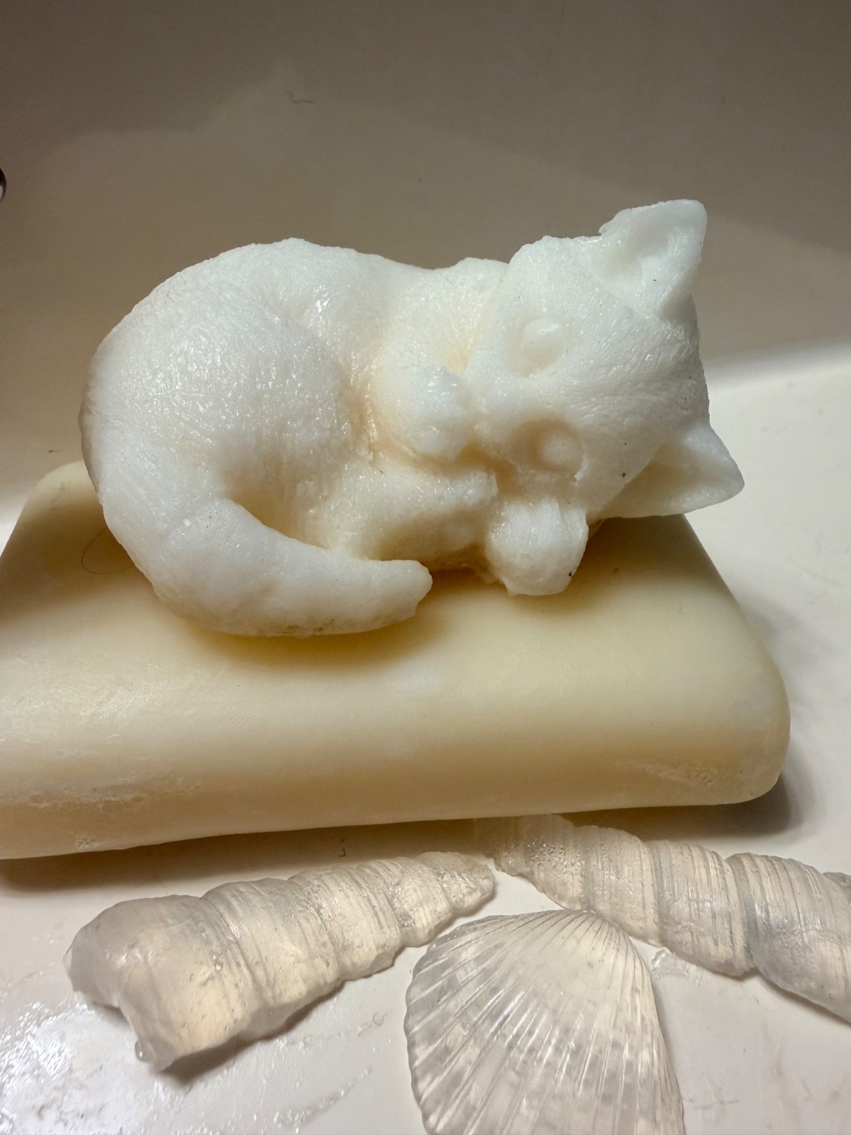 handmade kitty soap; kitty lemon balm soap.