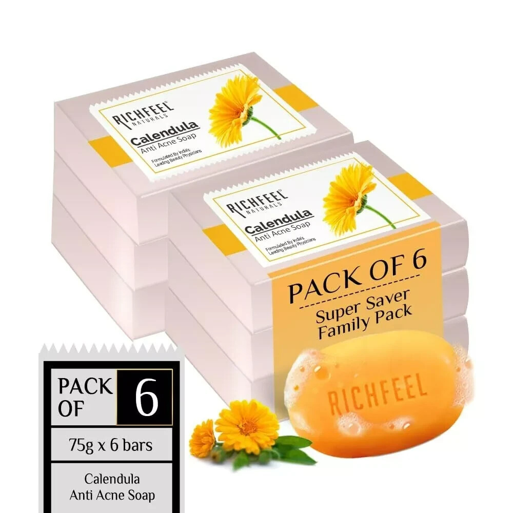 Richfeel Calendula Bath Soap Acne Blemishes Anti Acne Skin Prone 75g Pack Of 6