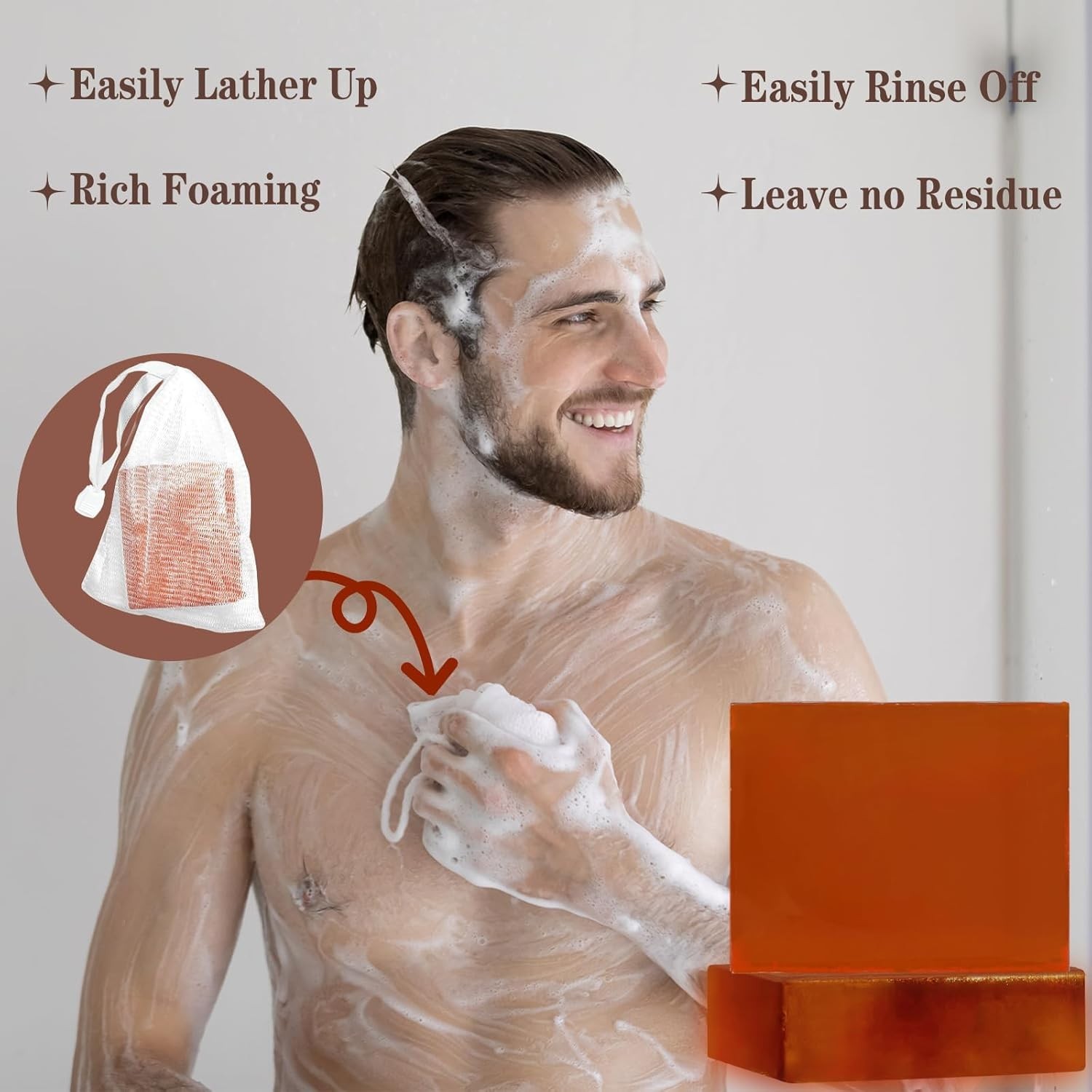 3 Pack Sandalwood Mens Bar Soap, Natural Soap Infused Jojoba 3.53 oz Soap Bar