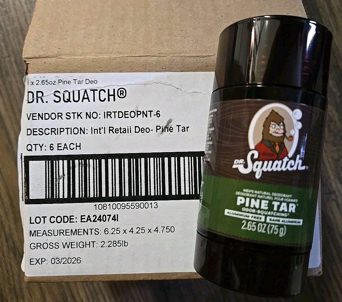 6 sticks DR SQUATCH Natural Deodorant for Men 2.65oz PINE TAR ~ Aluminum Free