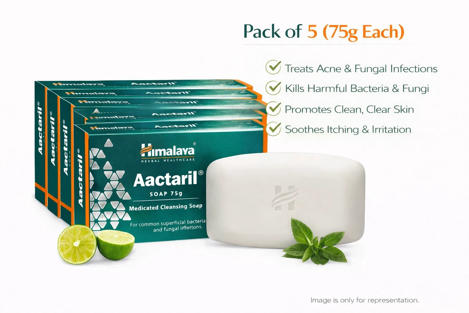 Himalaya Aactaril Soap Herbal Cleansing Care 75g x5 Pack Skin Hygiene